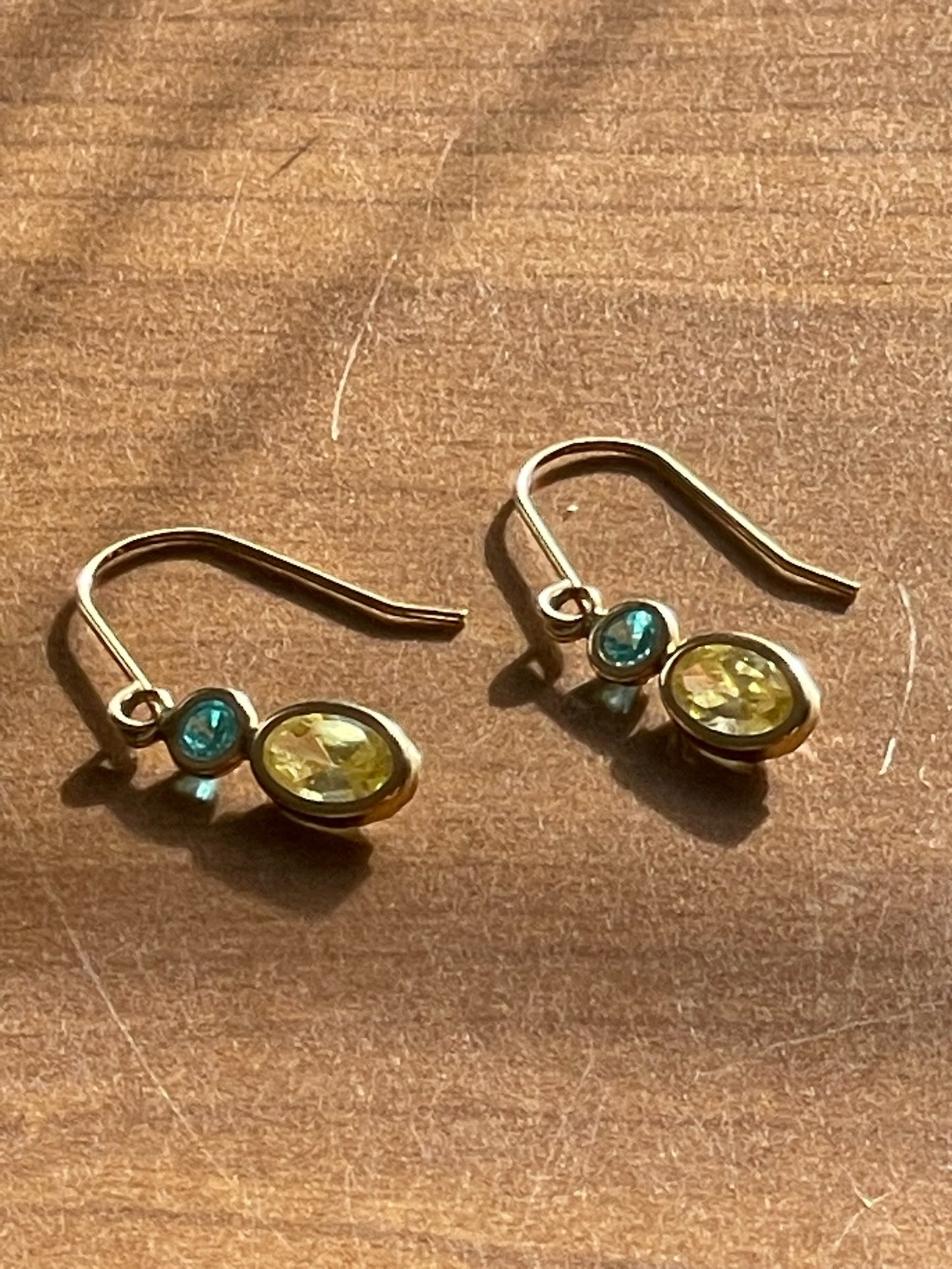 Yellow Blue Stone 14K Gold Drop Dangle Earrings