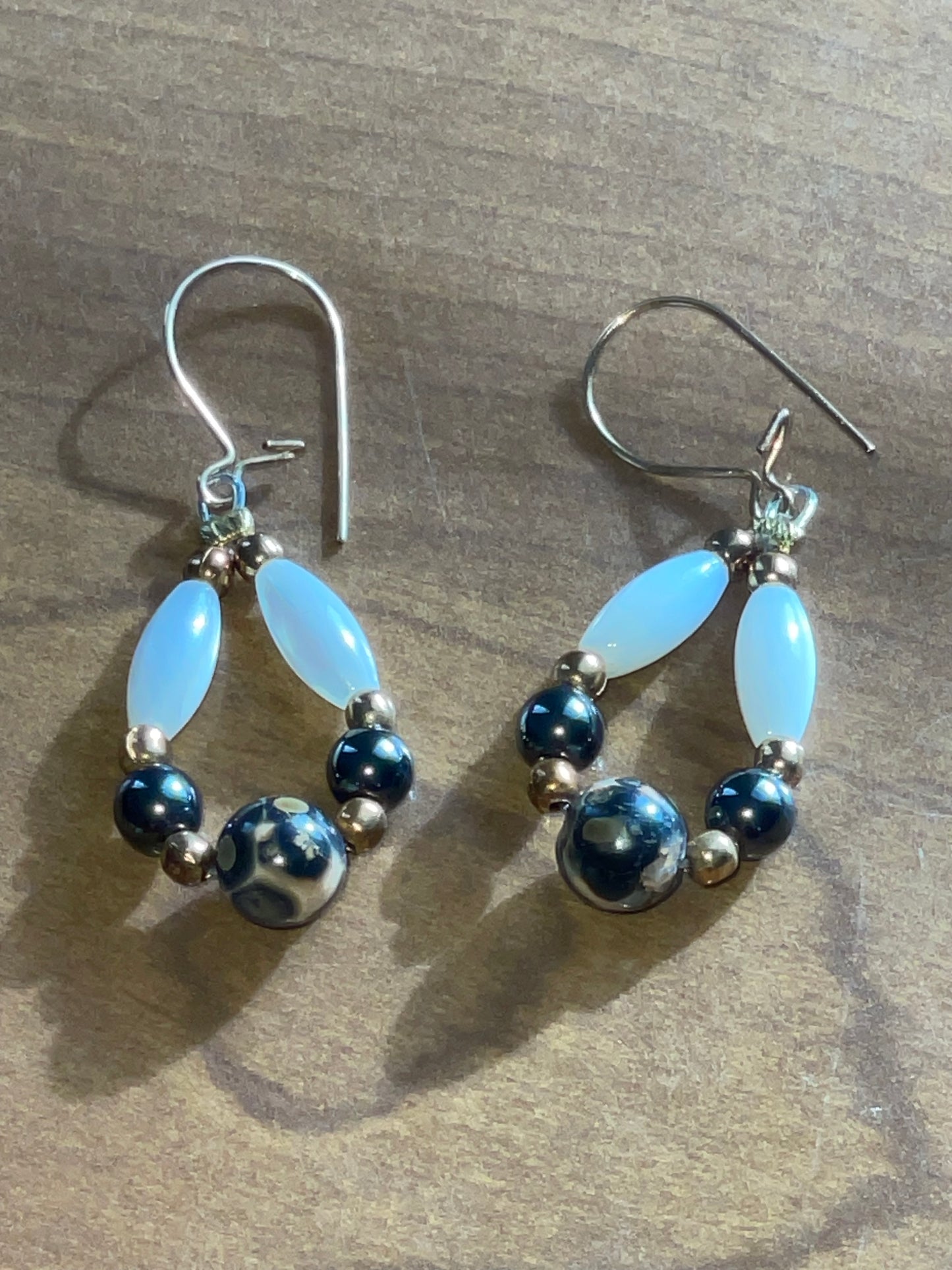 Mother of Pearl Hematite Jasper 9K Gold Drop
Dangle Earrings