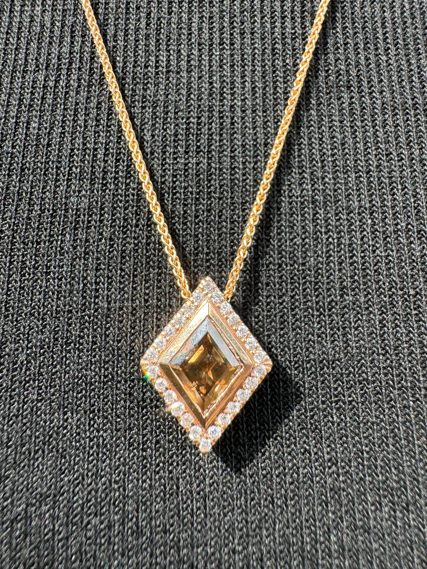 14K Cognac Diamond pendant + Rose Gold chain