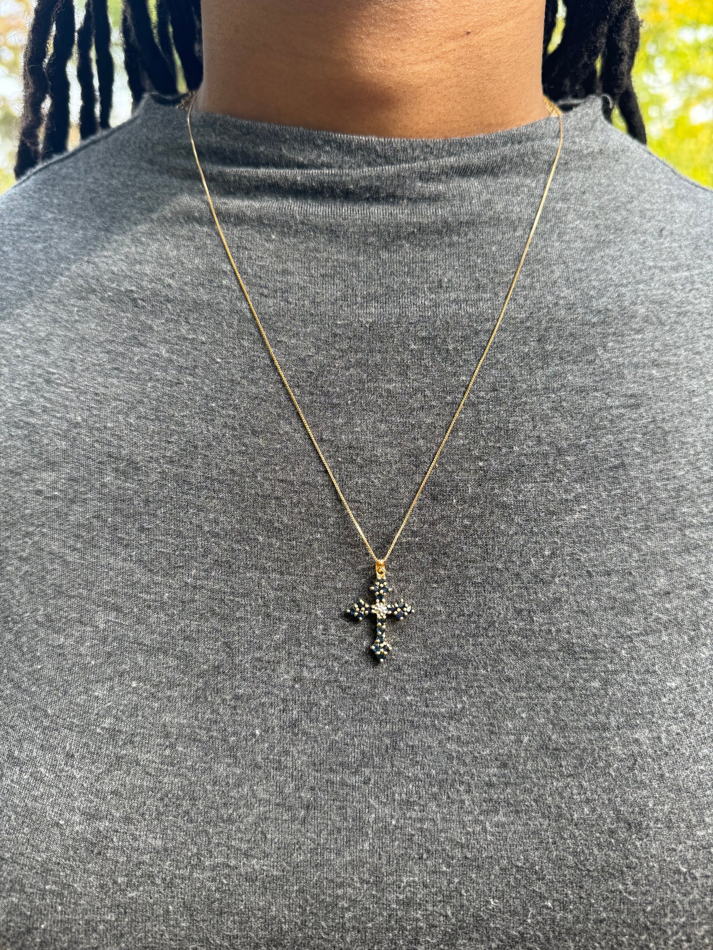 10K Iolite + Diamond Cross pendant