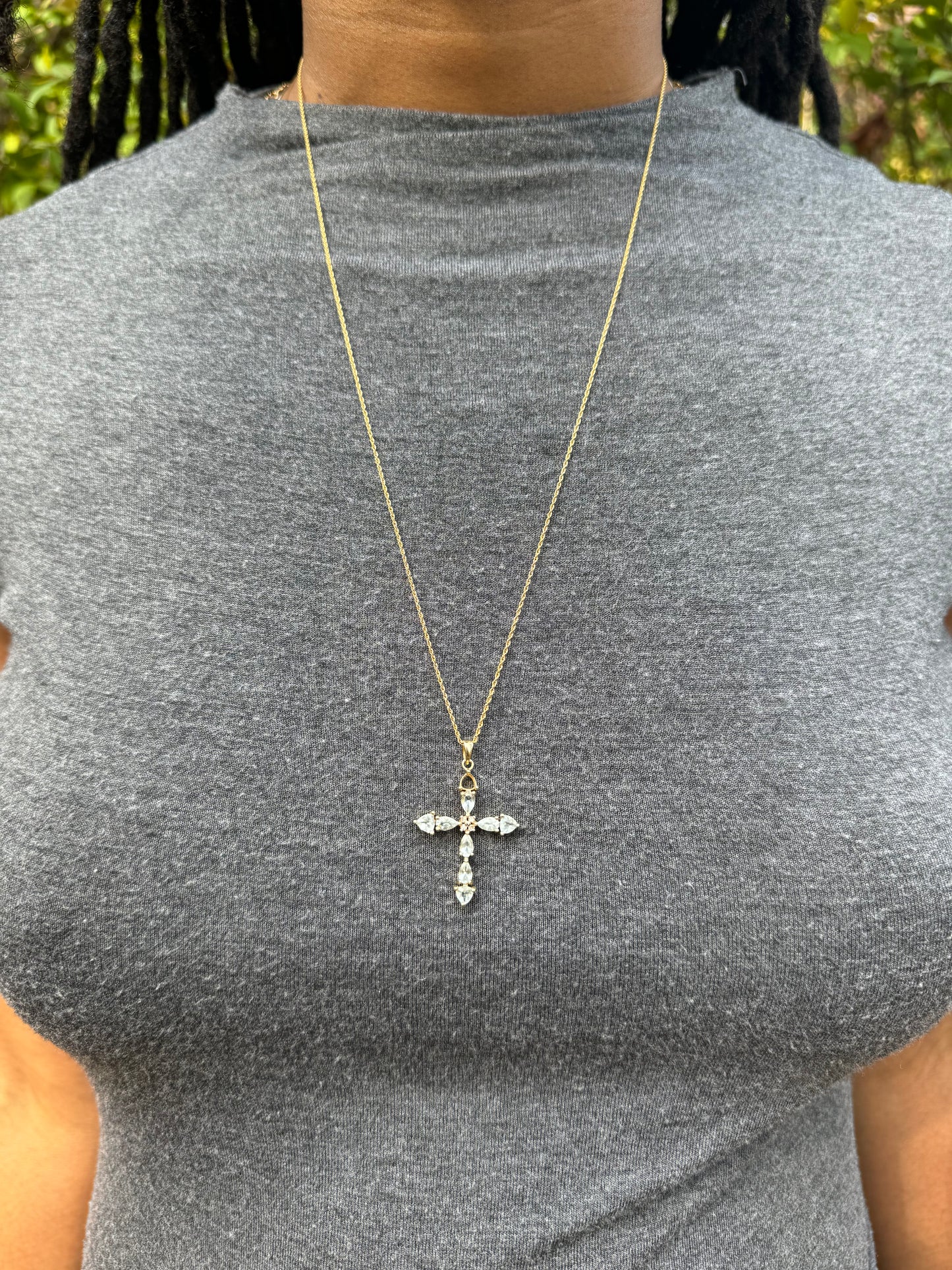 14K Quartz cross pendant