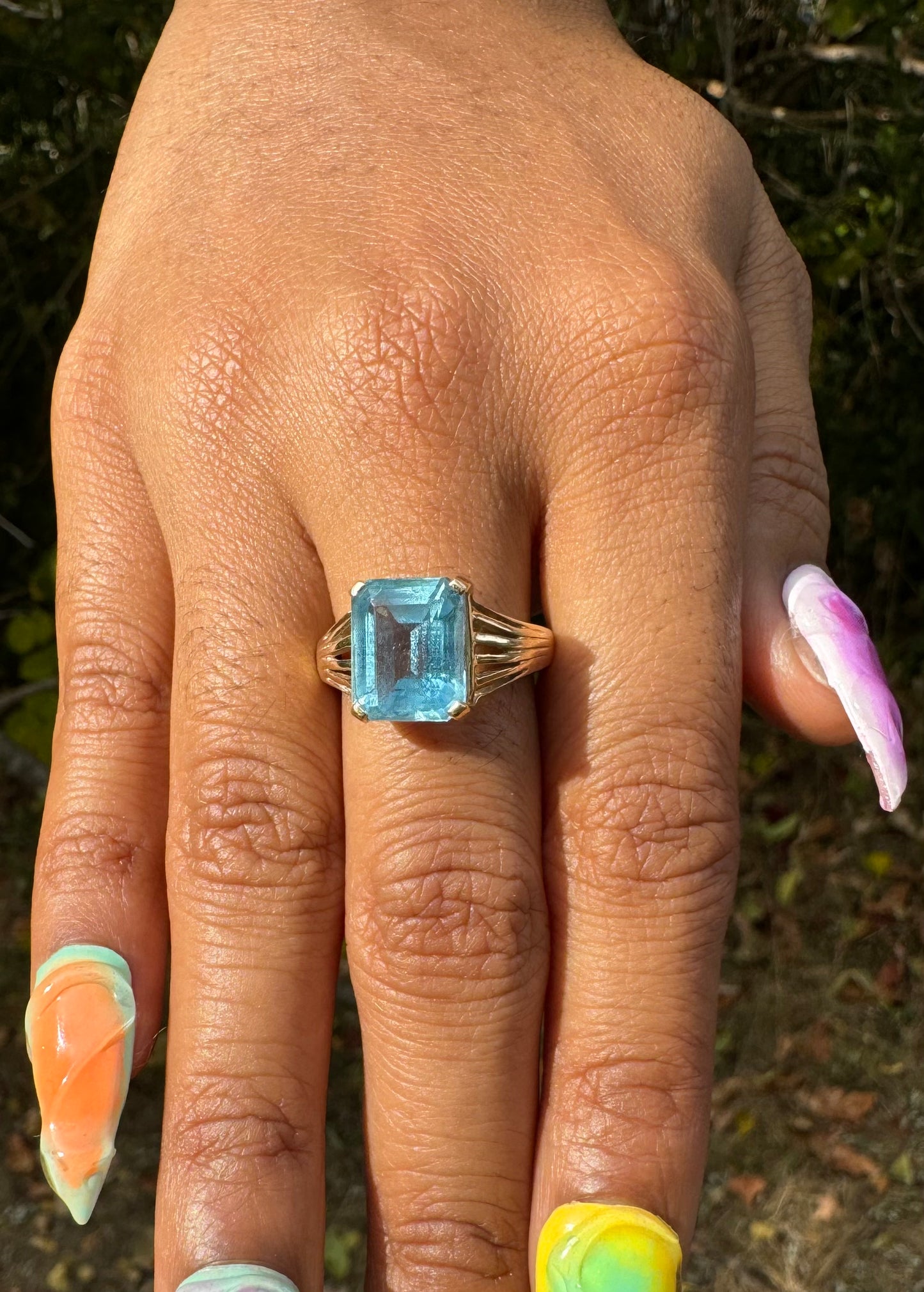 14K "Art-Deco-Era" Blue Topaz ring (size 6)