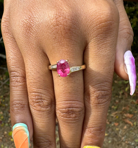 14K Pink Topaz + Natural Diamond ring (size 6.75)