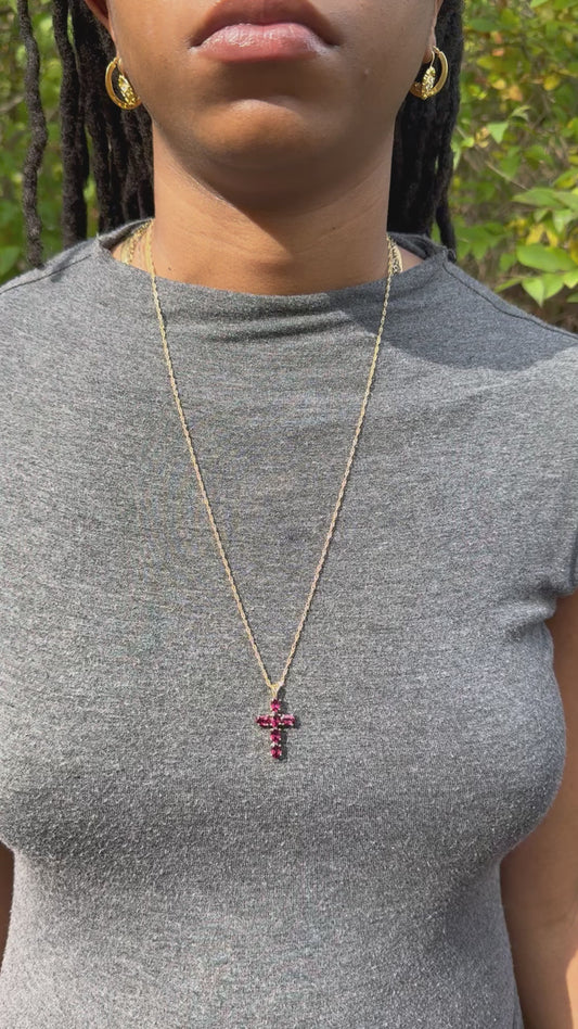 14K Garnet Cross pendant