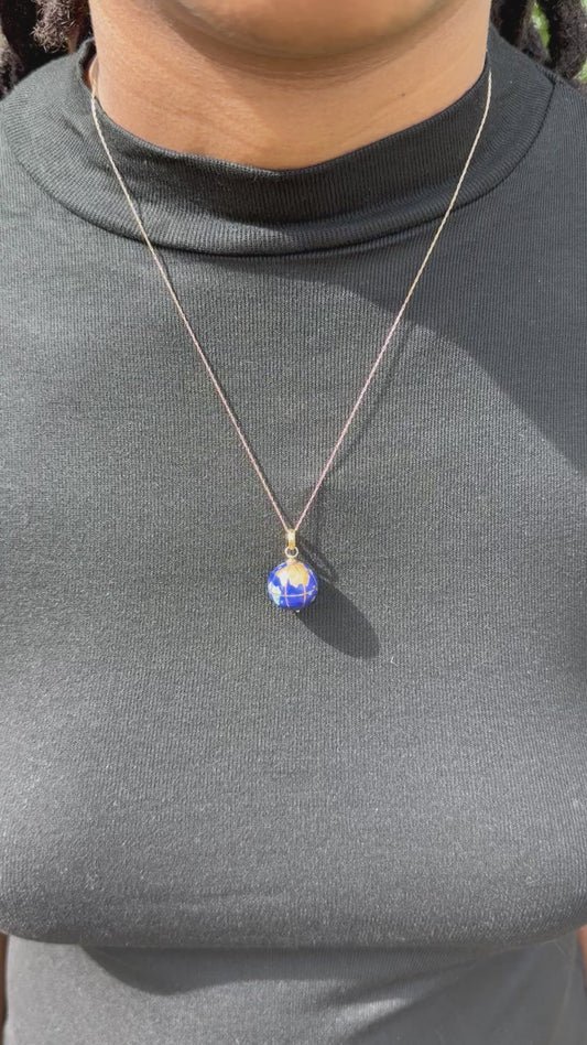 14K semi-precious stone Globe pendant