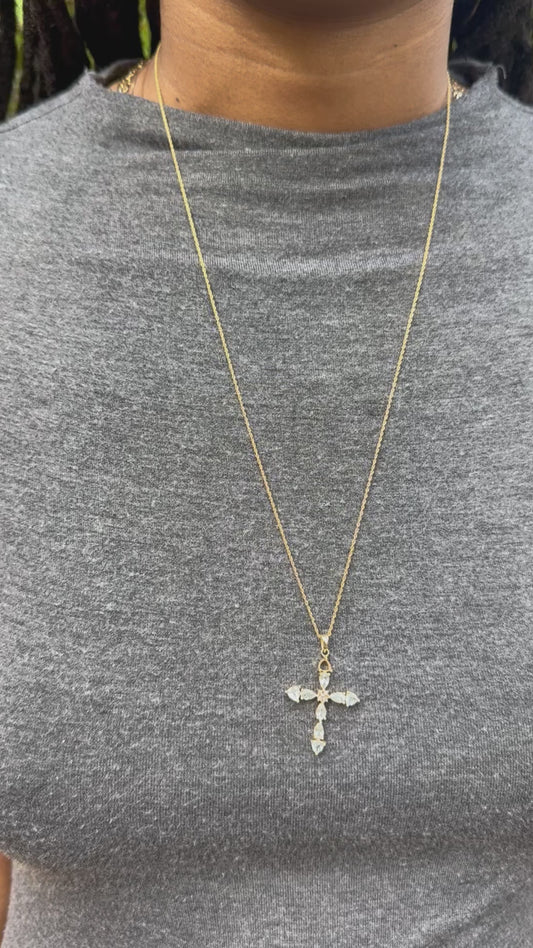 14K Quartz cross pendant